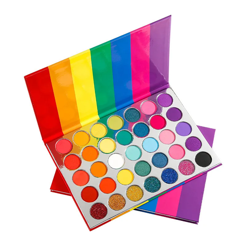 
35 pressed loose chunky press glitter high pigment eye shadow rainbow pallets vendors private label eyeshadow palette 