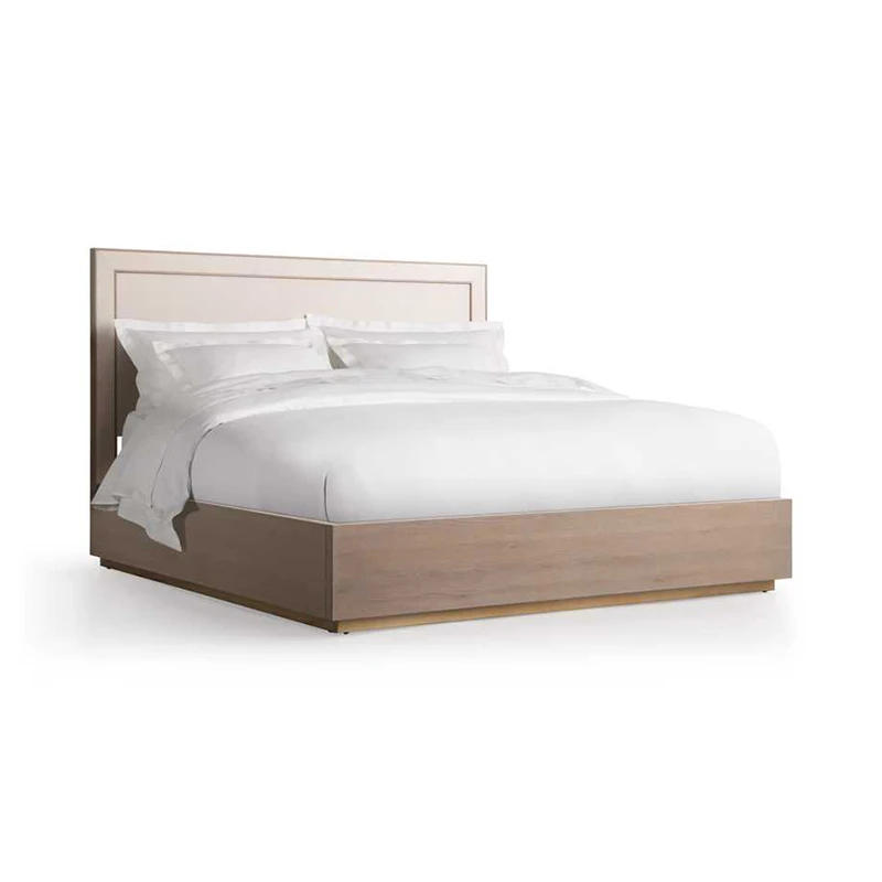 Hotel furniture Mass-produced Extended Tufted Headboard Linen Upholstered Bed