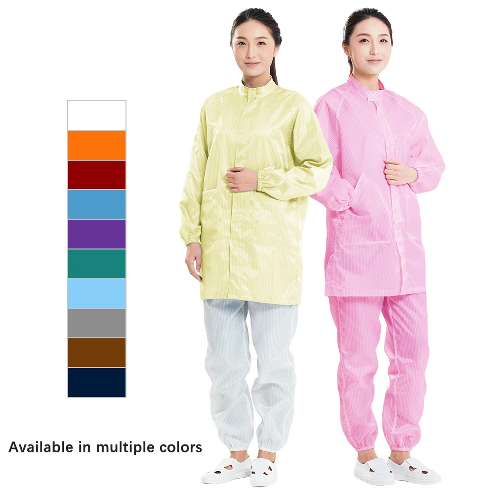 Stand collar zipper big pockets washable  ESD smock anti static work clothes