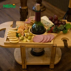 Outdoor food serving tray portable wiine table wood picnic wine table