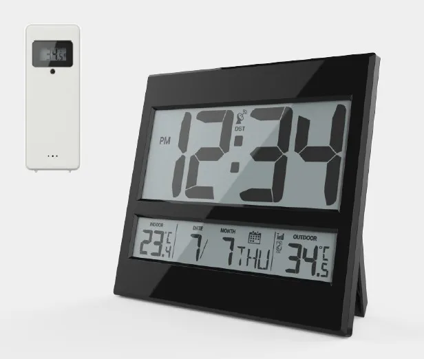 New Radio Controlled Clock Digital Atomic Jumbo  With Indoor Outdoor Temperature Wall Clock