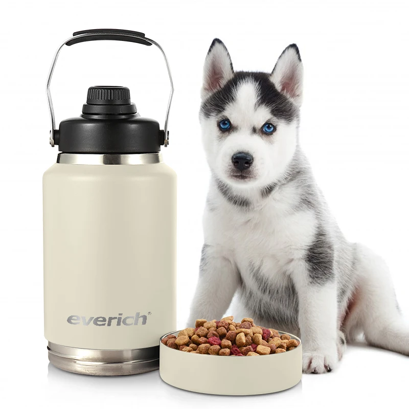 Food Grade 64oz 2in1 Dog Travel Water Bottle pets Stainless Steel with food containers feeder  Dog Bowls Travel Accessories