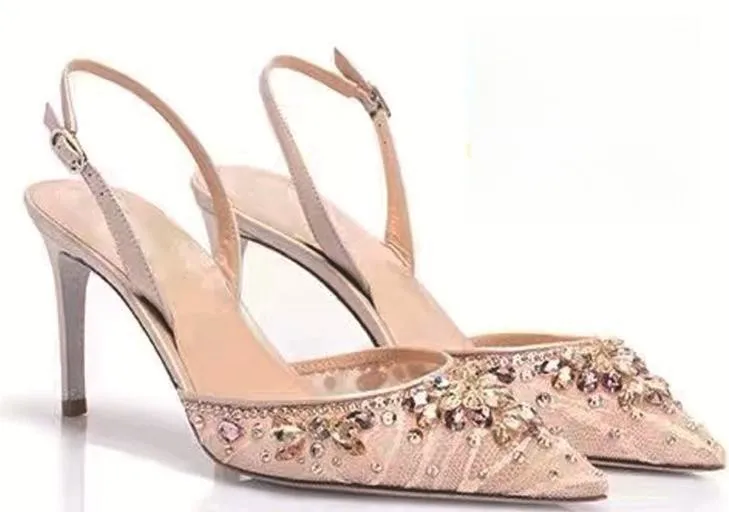 PDEP 2024  rhinestone new point toe elegant women  high heel wedding shoes crystal lace net stiletto heel shoes for women new