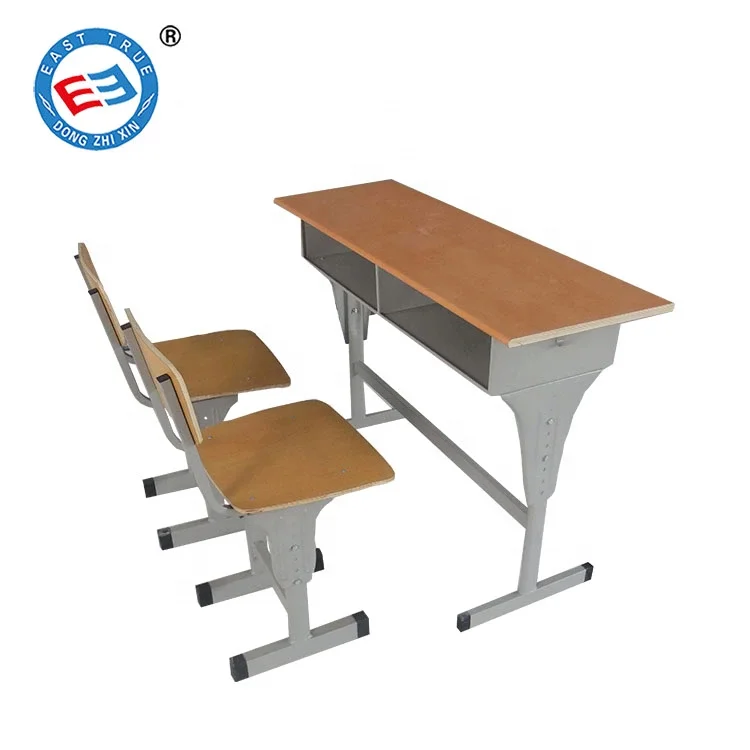 2022 New Design Style School  Furniture University Student Desk and Chair Double Seat Table Chair Set
