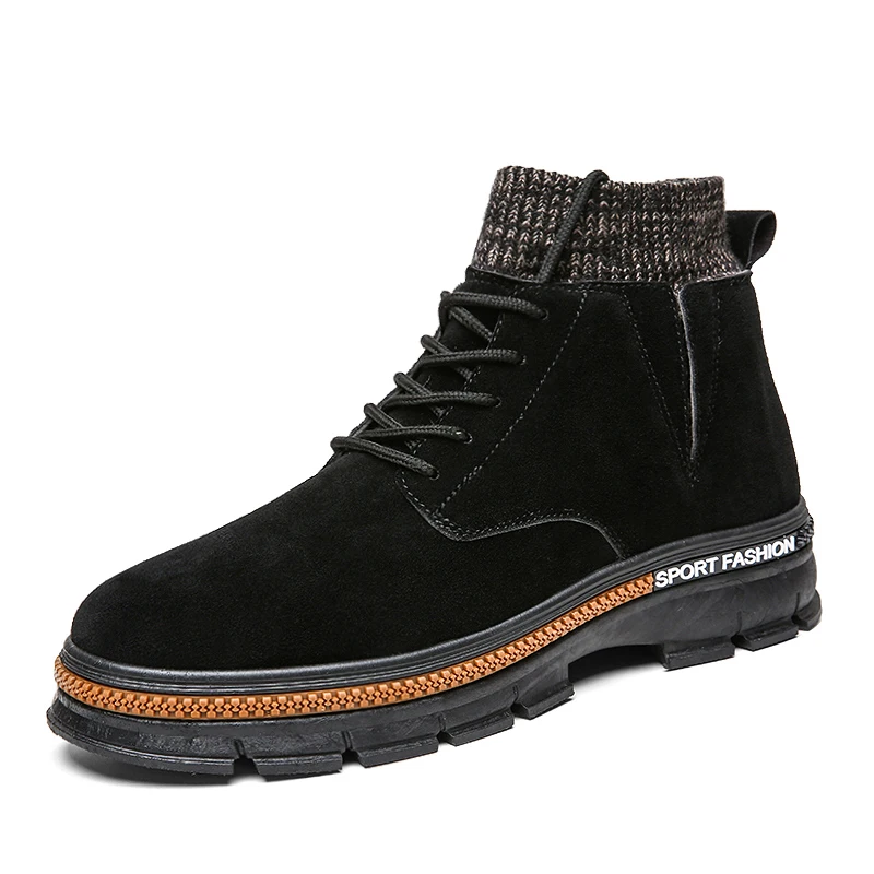 High-top Martin boots mid-boot boots, trendy street shoes knitting collar men shoes