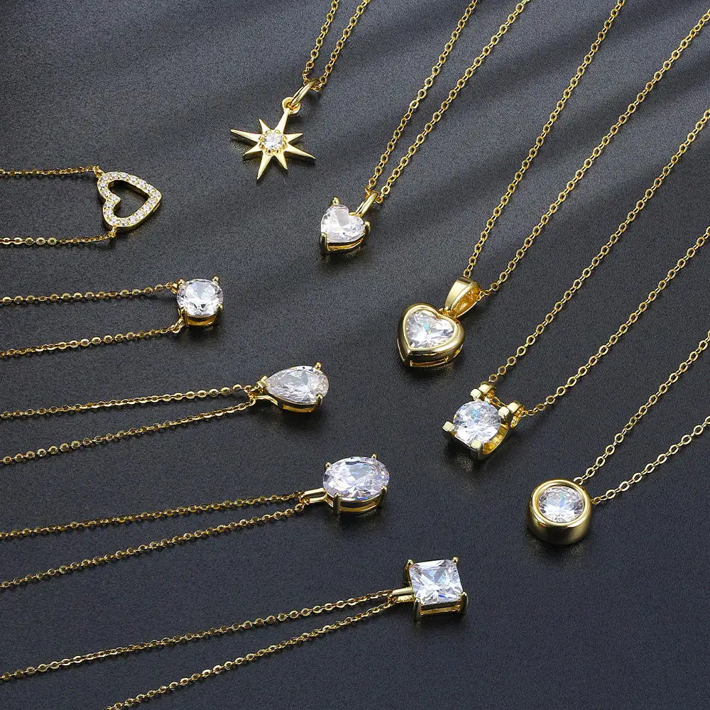 RINNTIN APN10 модные ювелирные изделия 925 стерлингового серебра 14K золото кубический цирконий кулон ожерелье для женщин