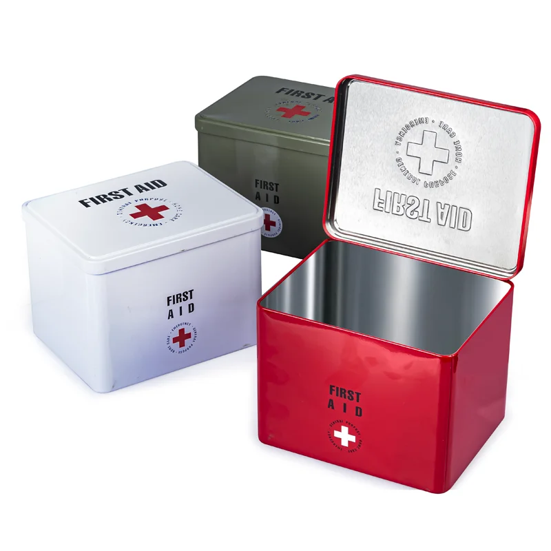 Factory In Stock Red Army Green Rectangular Square Medical Storage Tins Case Band Aid Tin Box Custom Metal Tin Box For Firs