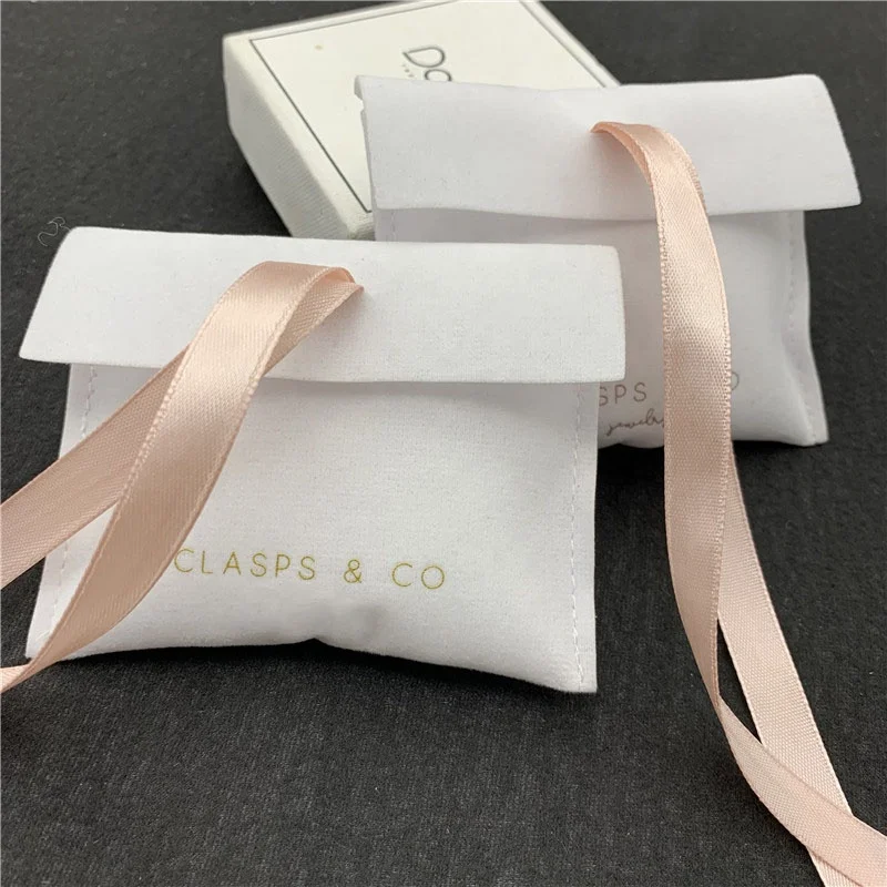 Custom Logo Envelope Luxury Jewelry Pouch Handicraft Dust Drawstring Suede Velvet Bags For Gift