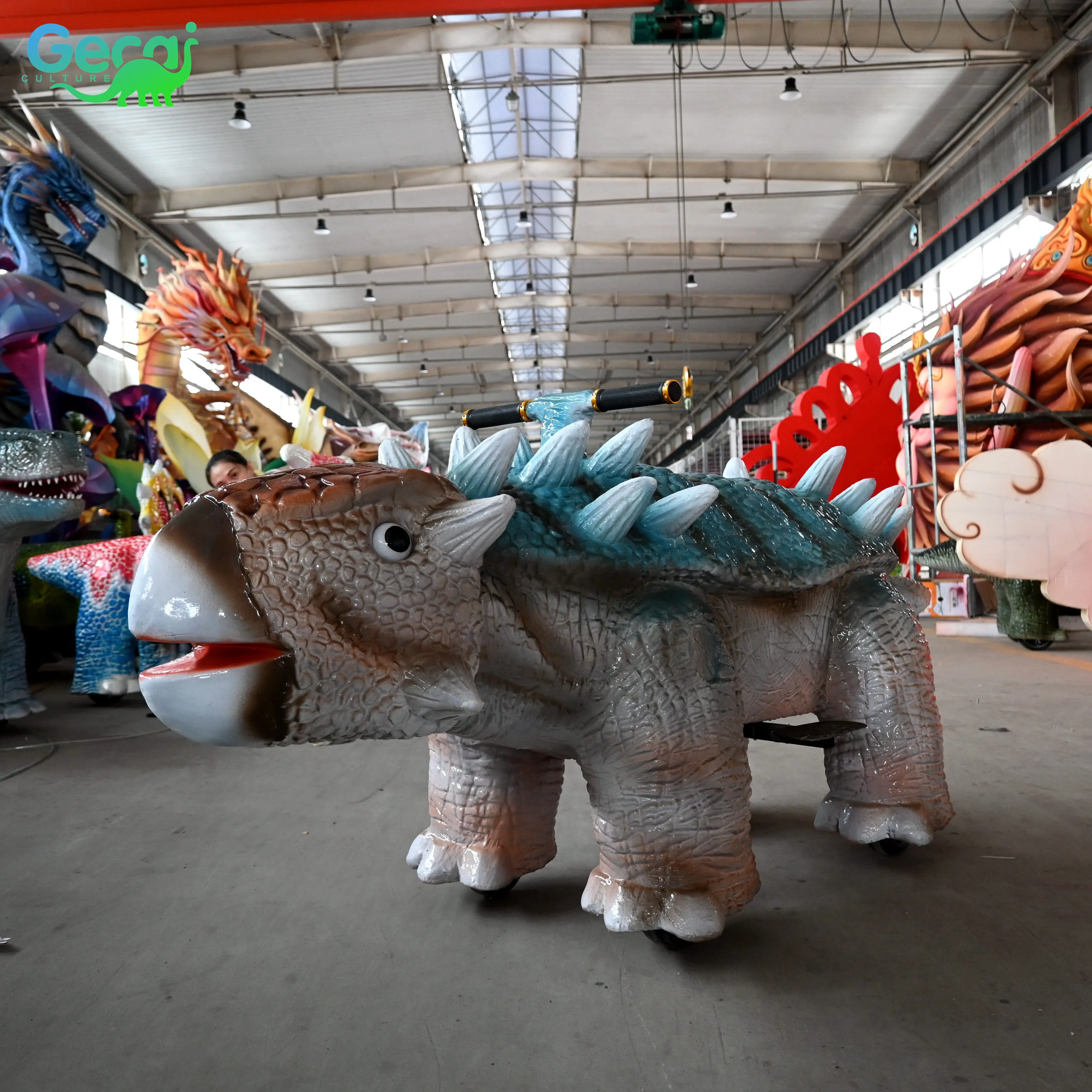 Gecai Hot Sale Indoor Animatronic Dinosaur Ride Coin-Operated Metal Amusement Machine Kids Airport Trampoline Park Sports Park