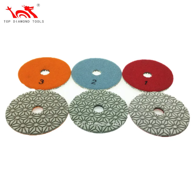 Diameter 100mm 3 or 7 Step Flexible  Diamond Polishing Pad For Stone Marble Quartz Stone Wet Grinding Hand-held grinder Tool