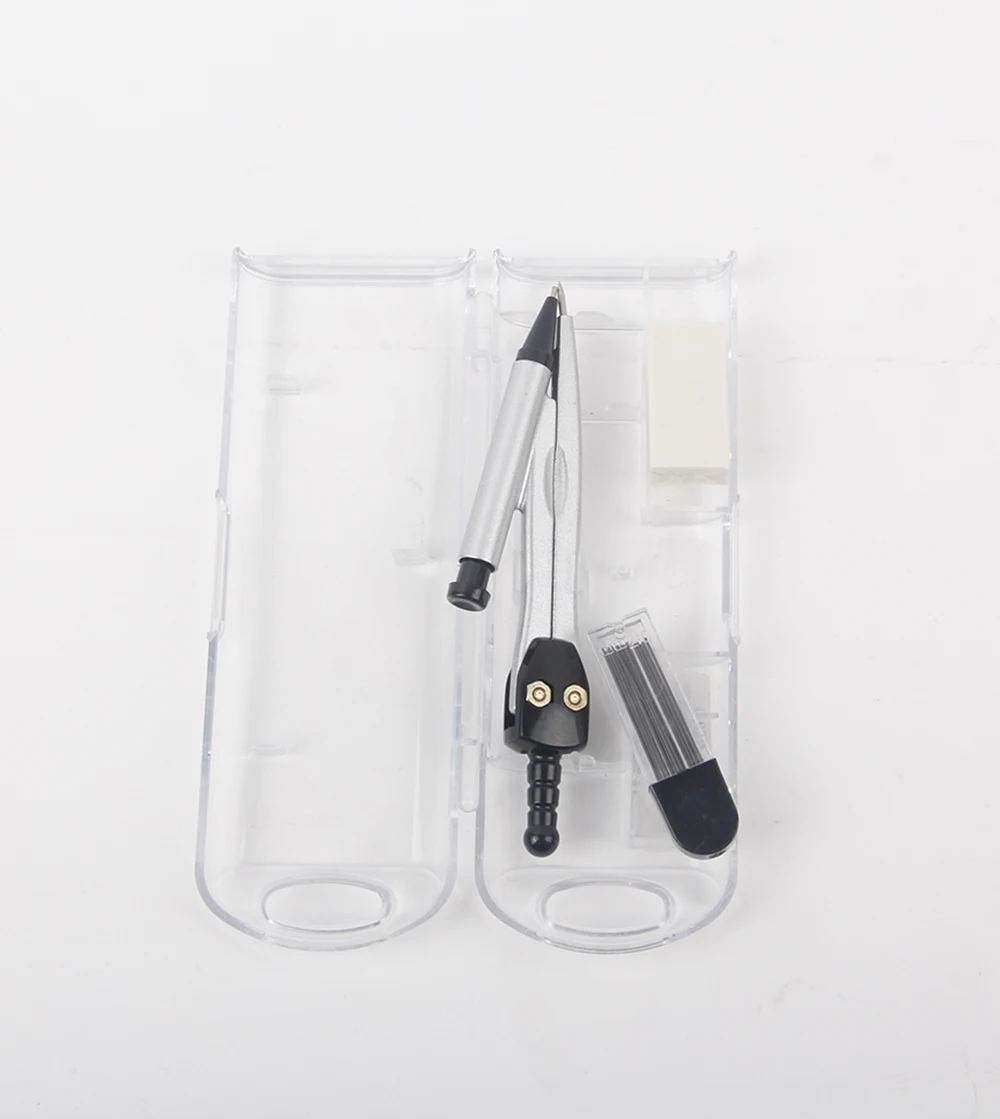 
Promotion School Items square transparent plastic box with pencil lead and rubber compass set 