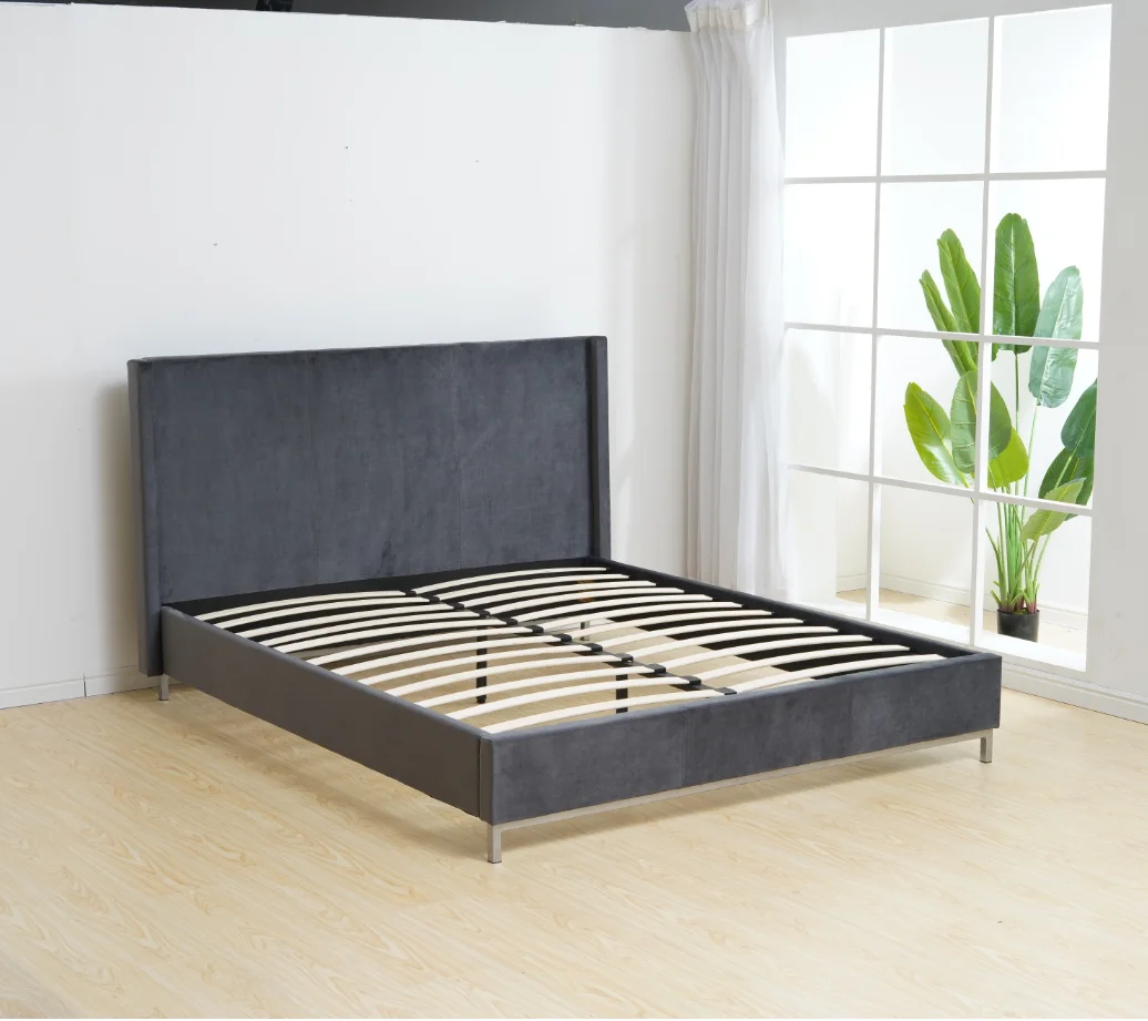 
NEW HOME LIGHT BROWN FAUX LEATHER DOUBLE BED FRAME WOOD FEET 