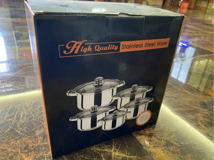 10 PCS Stainless Steel 410 Non Stick Kitchen Cooking Ware soup Pots Cookware Set