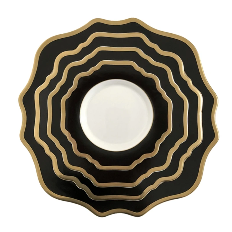 Luxury Wedding Charger Plate with Golden Rim Porcelain Dinnerware Set Popular Tableware for Event&Catering
