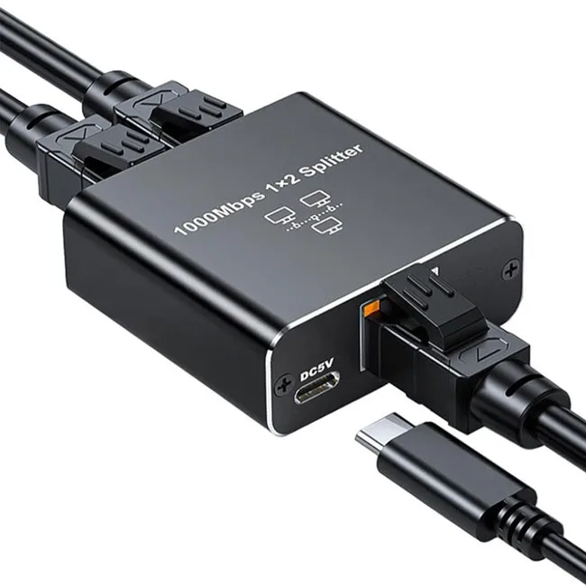 1Gbps/1000Mbps Network Splitter 2 Devices Network Simultaneously LAN Splitter with USB C Cable