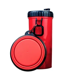 Hot Sale Portable Dog Drinking Water Bottle Outdoor Travel Pet Feeder Water and Food 2 in 1 Dog Water Bottle with Dog Food Bowls