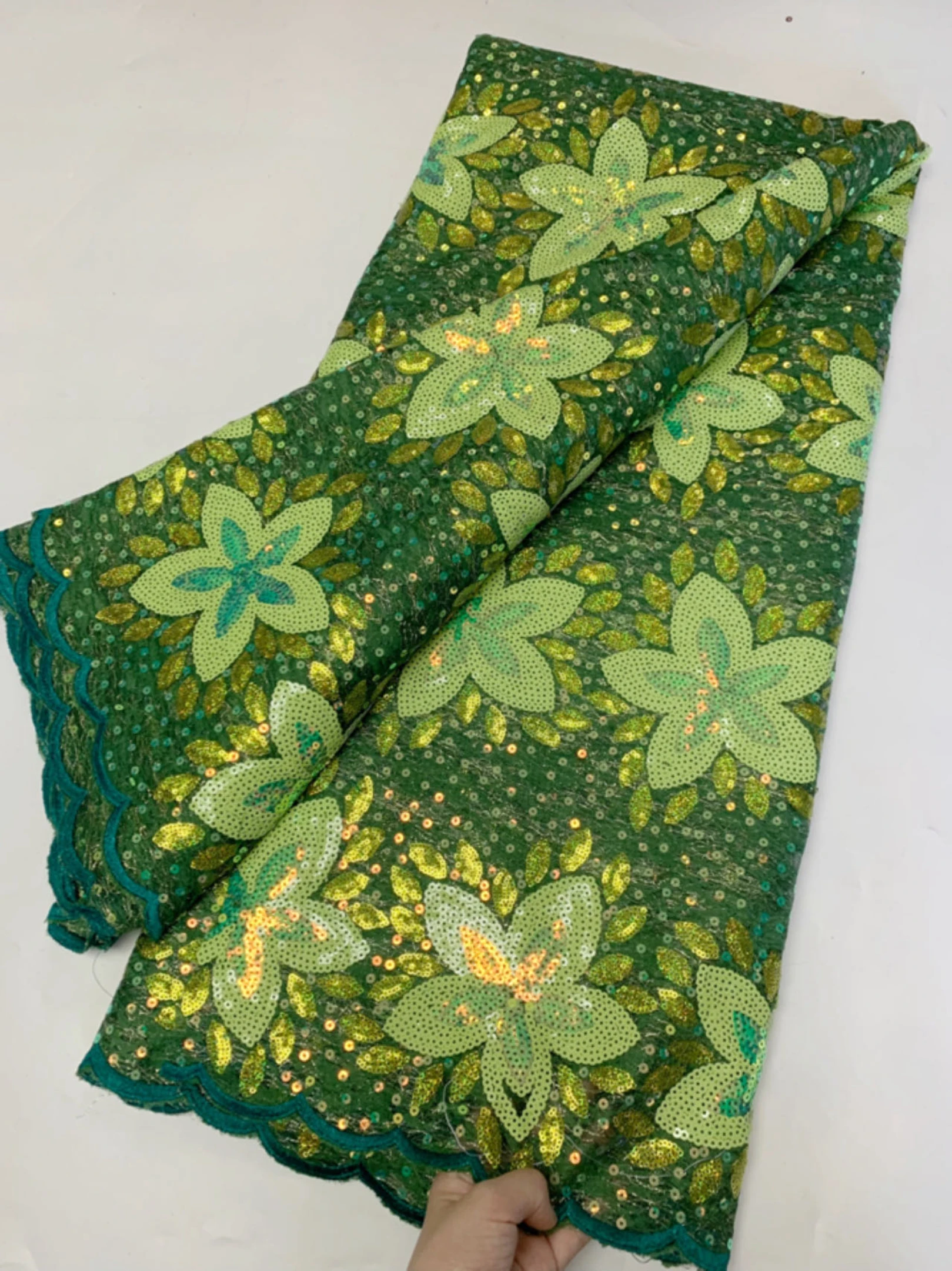 OK6095 Wholesale Price Sequins  Evening Lace Fabric Double  Net Embroidery African Lace Fabric for Women