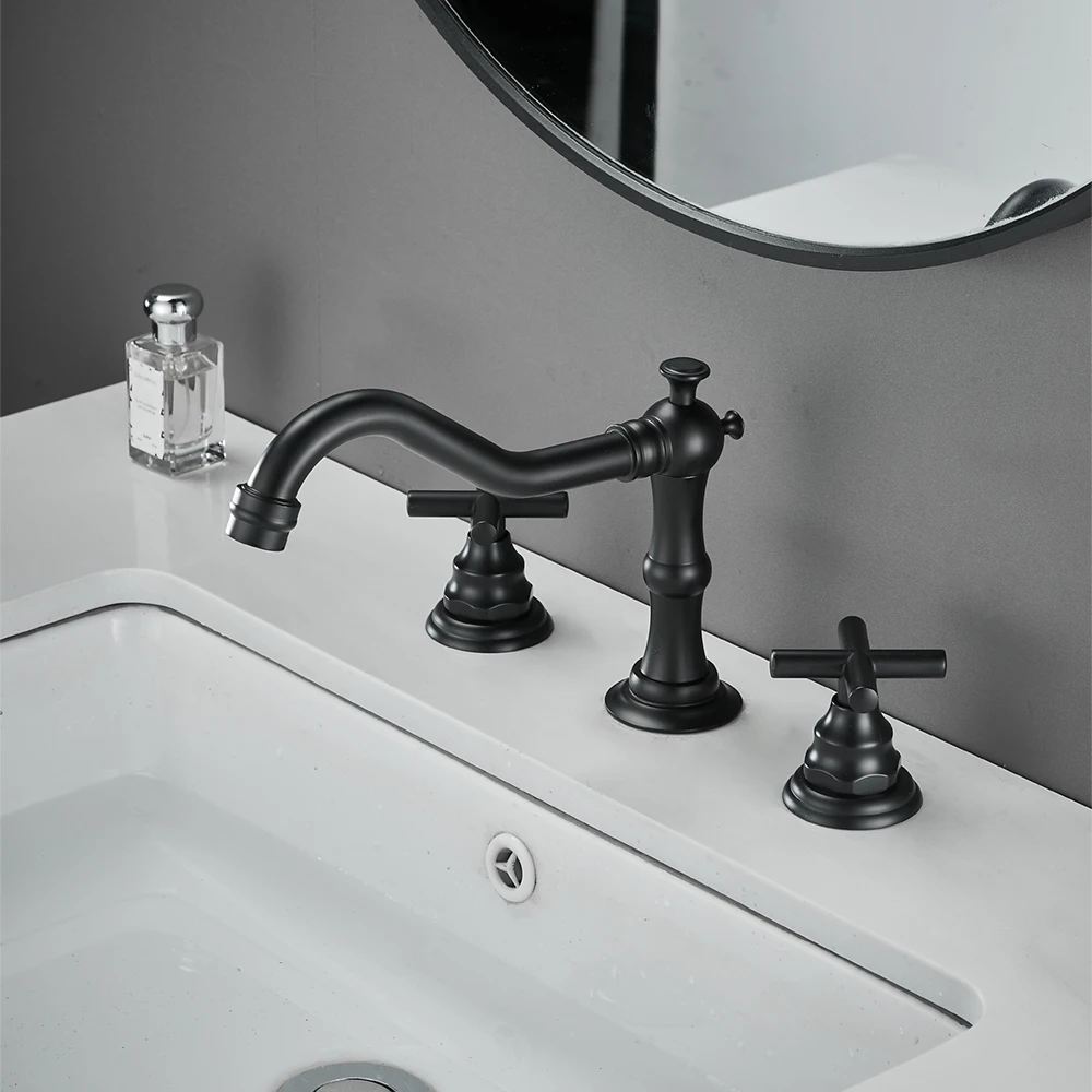 Sanitary ware 3 holes faucets deck mount matte black mixer tap bathroom basin faucet