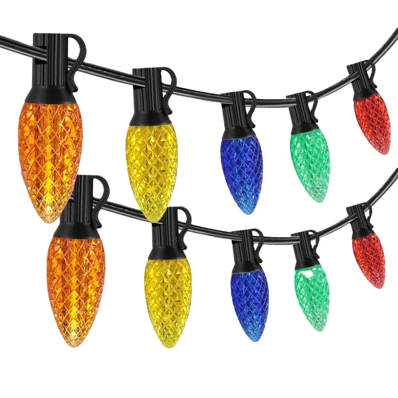 Рождественская ограненная лампочка JAIYI C7/C9 светодиодная пластиковая Водонепроницаемая Декоративная гирлянда для улицы