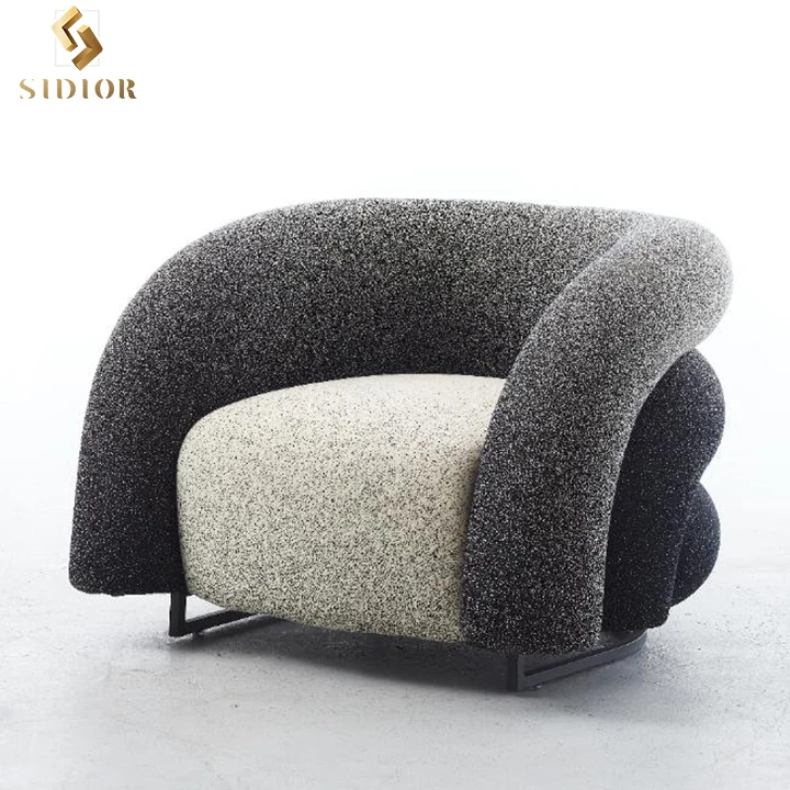 Modern nordic orange lazy single leather velvet sofa lounge accent chair reclining living room armchair