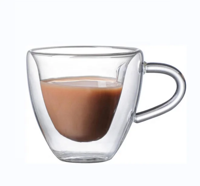 Customized Double Wall Mug Coffee Glass Love Cup Heart Shaped Double Wall Glass Mug
