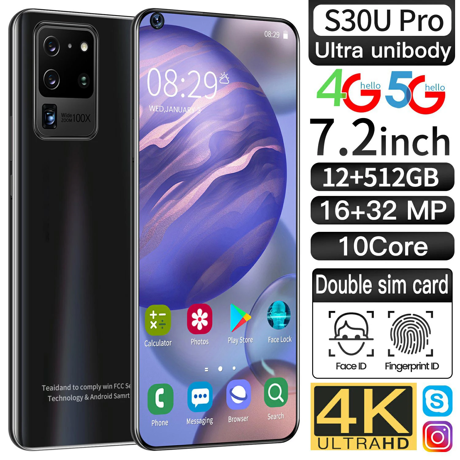  Недорогой смартфон на Android с экраном 7 2 дюйма разрешением 12 Гб + 512 ГБ и функцией распознавания отпечатков