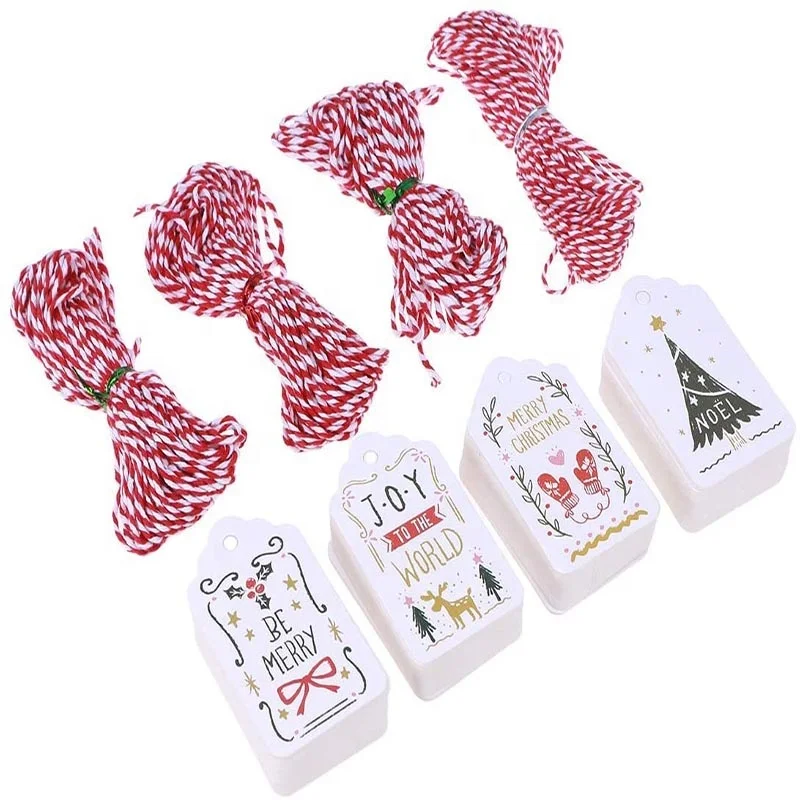 Christmas Gift Tags Paper Hang Tags with Jute Twine Hanging Gift Wrap Cards Label Xmas Tree Decor