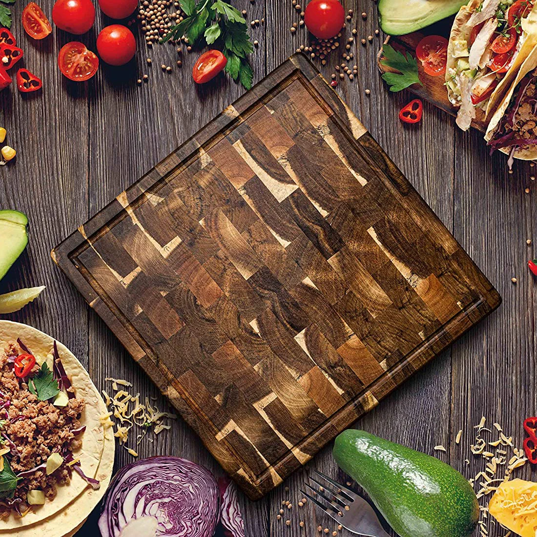 TAOTAOJU cheese board custom high quality steak board with handle solid wood chopping block acacia wood splicing cutting board