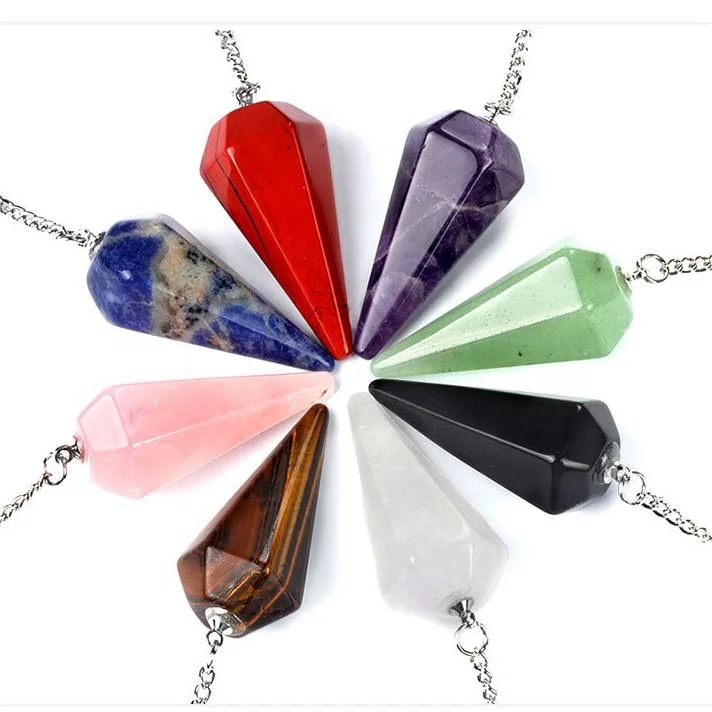 38mm Natural Healing Stone Hexagonal Column Pendulum For Home Decoration Gift Giving Crystal Crafts