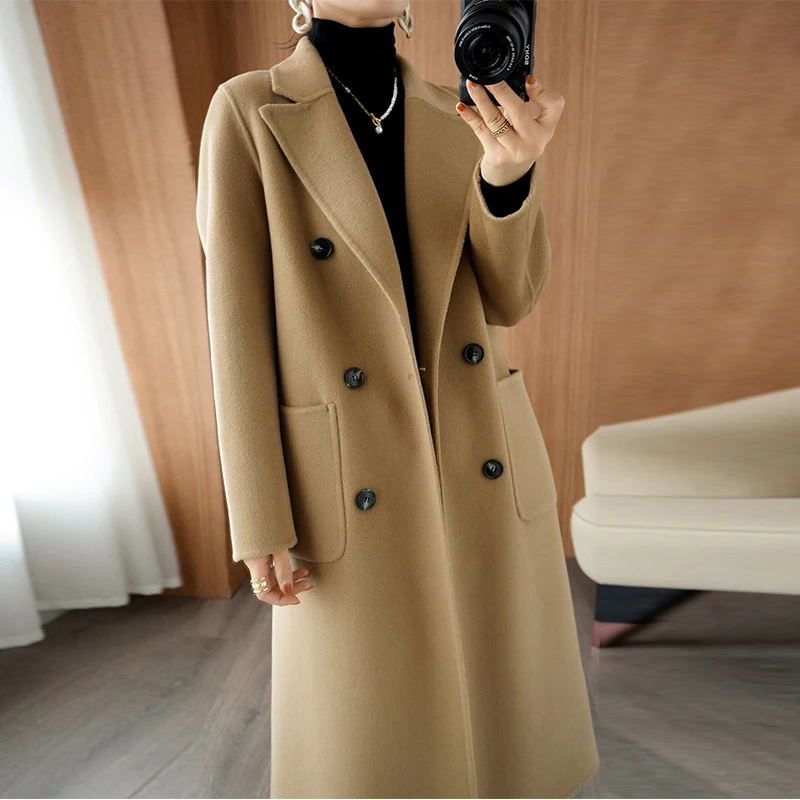 Зимние двухсторонние шерстяные товары Высококачественная двубортная куртка лидер продаж высококачественное элегантное кашемировое пальто ручной работы