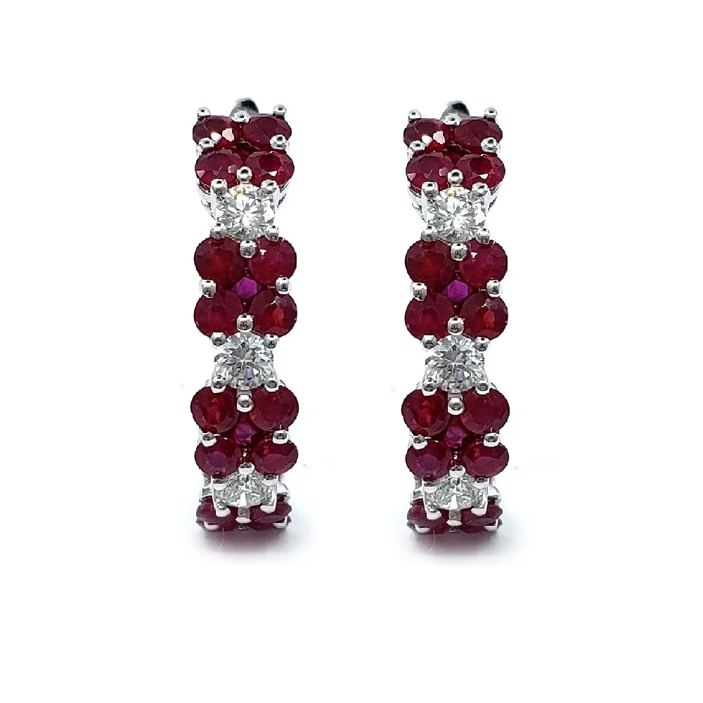 Classic Design Top Workmanship Design 18 Karat White Gold Real Diamond Africa Ruby Jewelry	Hoop Earrings For Female