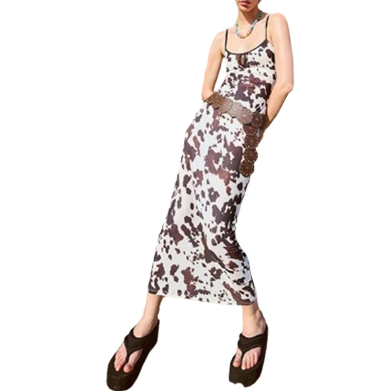 Factory Sexy Slim Backless Midi Dresses Women Casual Sexy Halter Long Dress Animal Print Midi Dress