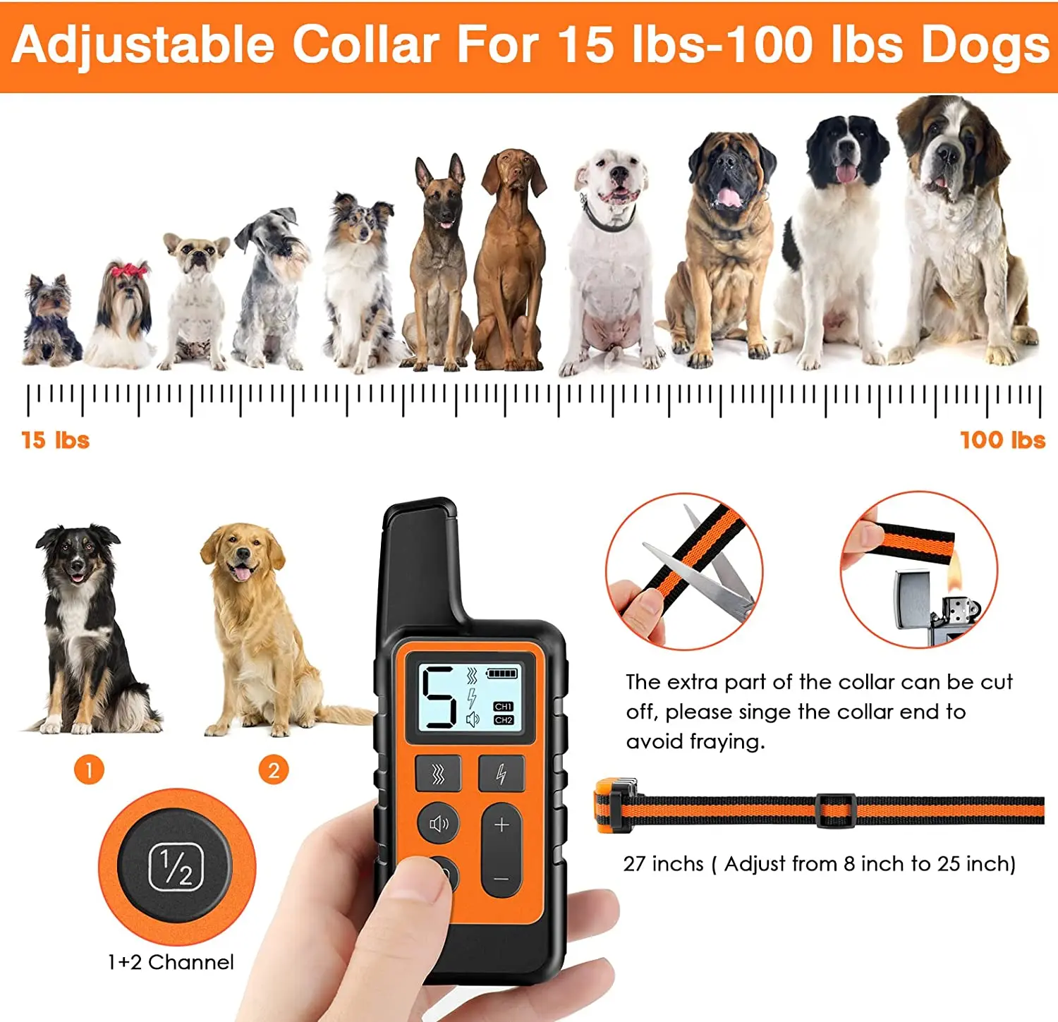Waterproof Dog Training Collar Pet 500m Remote Control Rechargeable Shock sound Vibration Anti-Bark for All Size dog
