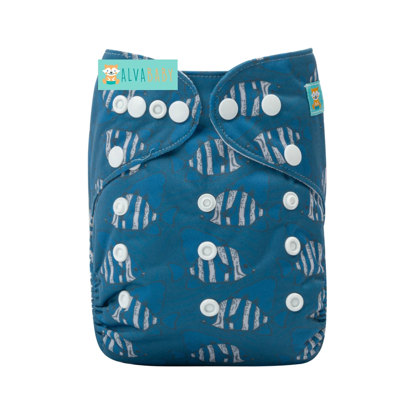 ALVABABY Fishes Design Limited Edition Printed Baby Cloth Nappy