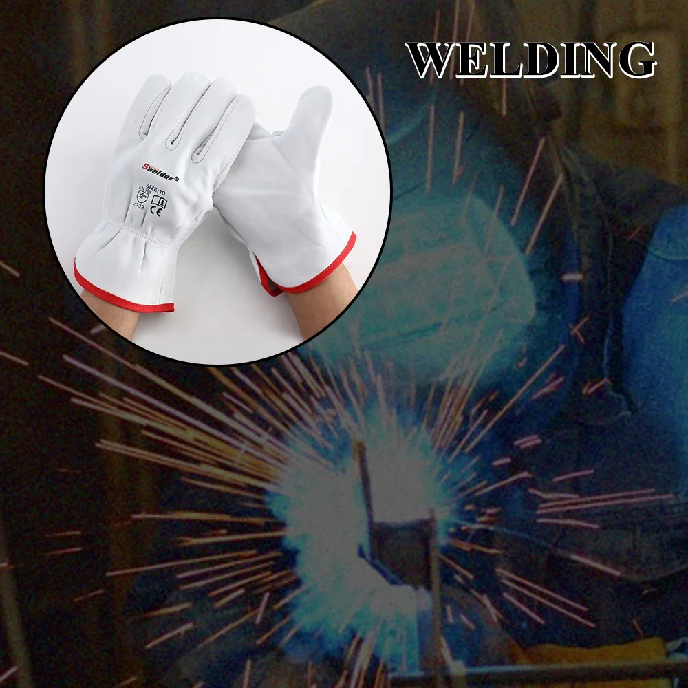 Swelder 2024 Economic CE Certified 10inch Grain Goatskin Leather Driving Garden Work Gloves