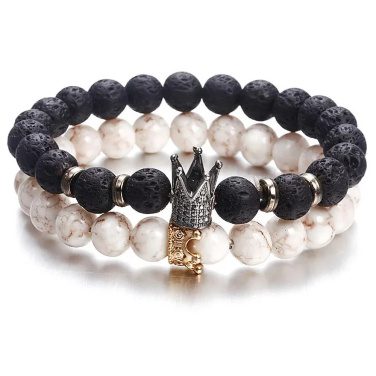 White stone crown bracelet volcanic stone bracelet men volcanic stone bracelet