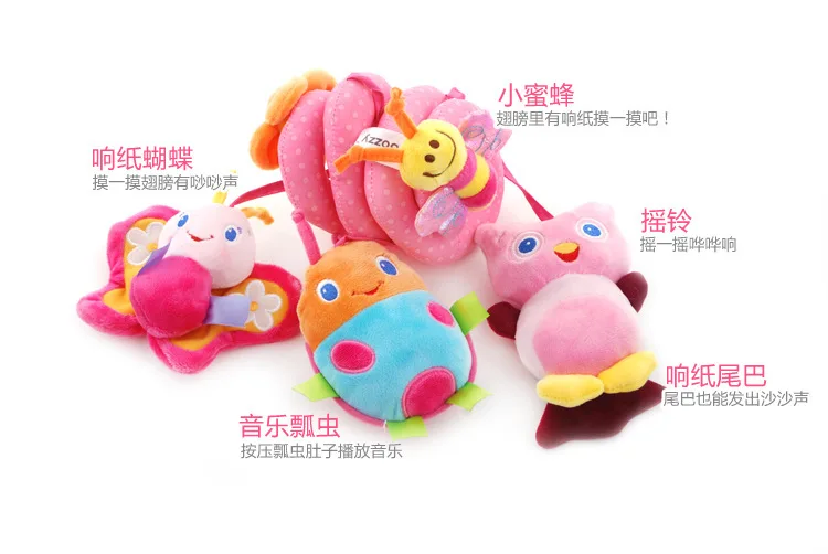 K2263 Newborn Baby Bed Rattle Toys Hanging Cloth Spiral Toy for Baby Stroller Accessories Hook Clip On Pram with Music