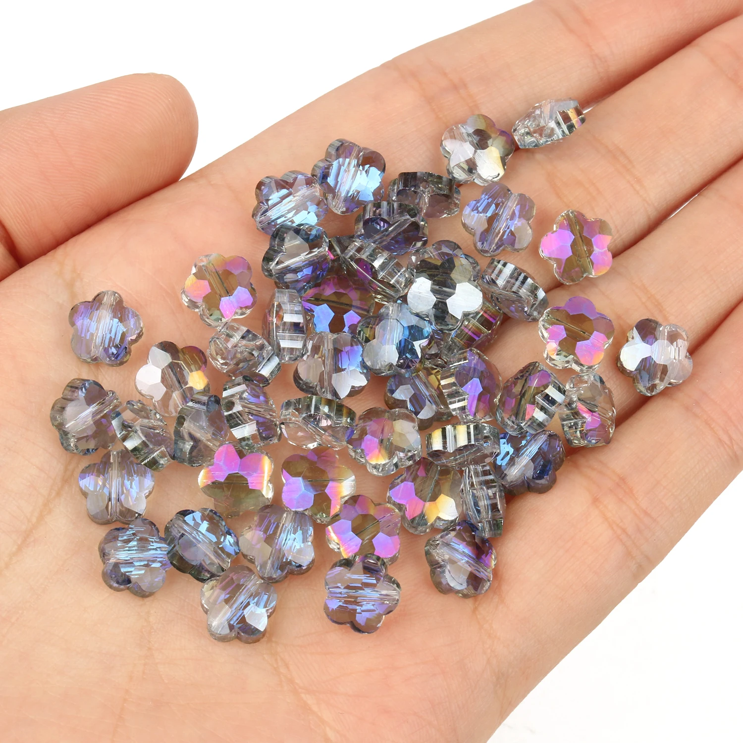 8MM Faceted Flower Shape Black/White/Blue Glass Crystal Beads For Bracelet Jewelry Making DIY