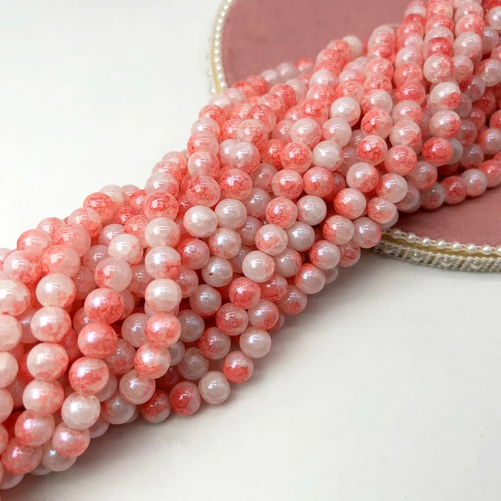 New Glass Bead Strings 6 8 10 12 mm Color Coating Paint Gold Lined Loose Beads for Jewelry Making Diy Bracelets