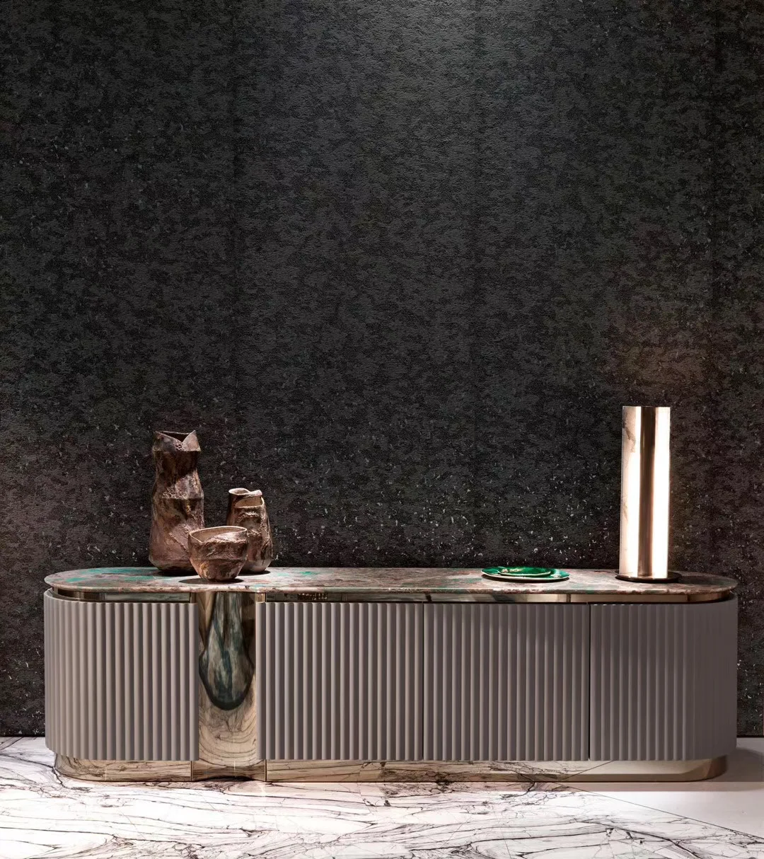 Luxury Marble + Stainless Steel Storage Buffet Cabinet Multi-functional Dining Room Sideboard for Dining, Hotel