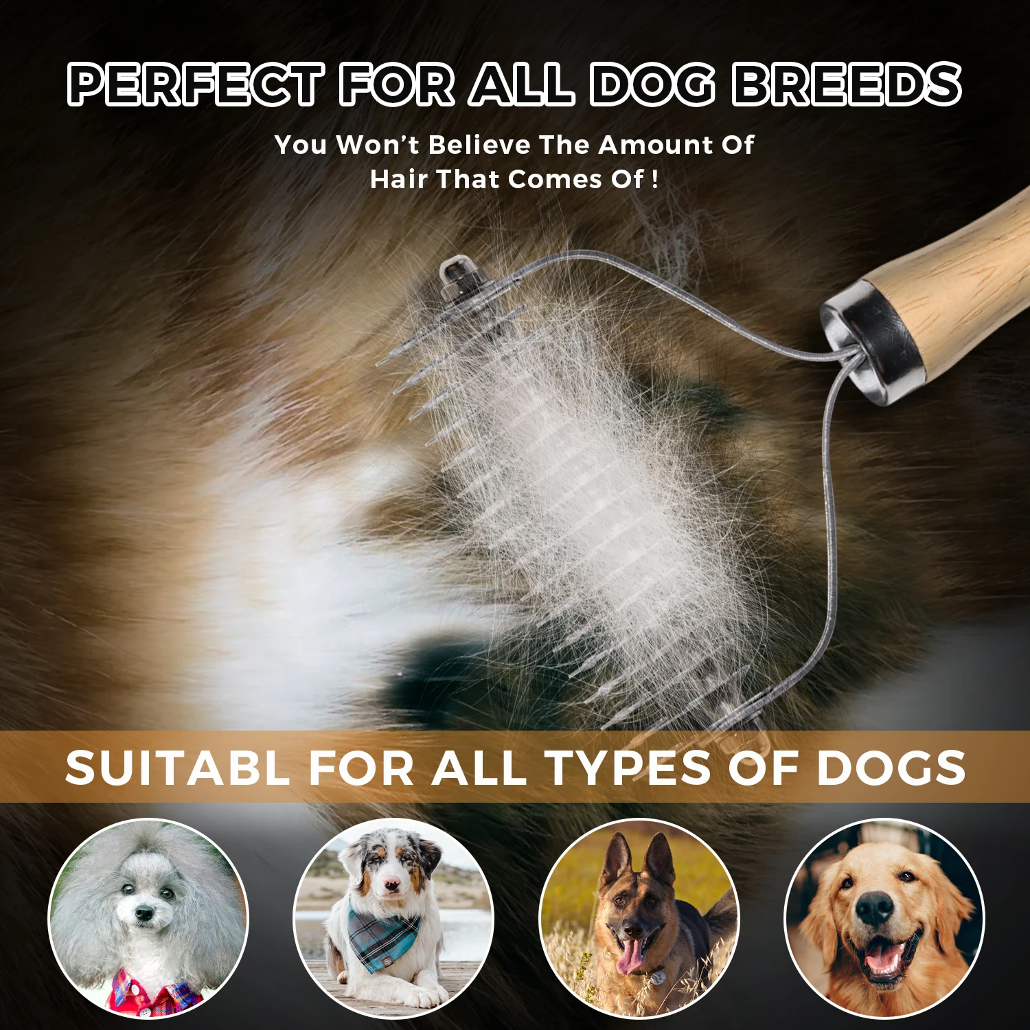 Grade Wooden Undercoat Rake Brush with Double Sided Shedding and dematting for Pet Dogs Hair Remover