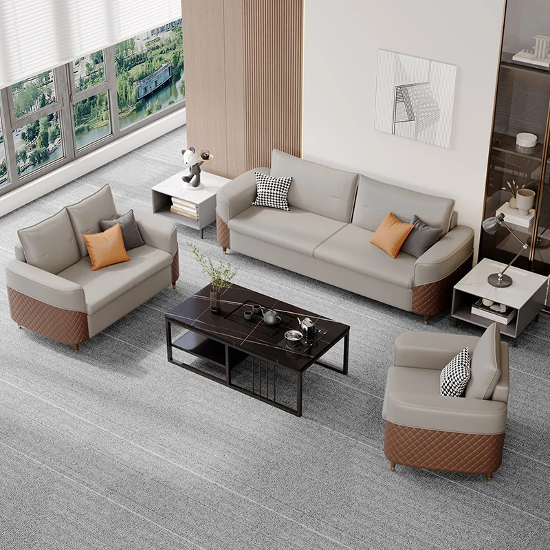 Latest design leather sofa for company reception area boss  manager office sofa living room sofa set