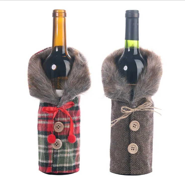
Christmas celebration new dining table wine bottle decoration striped plaid skirt wine bottle cover red wine cover foreign trade 