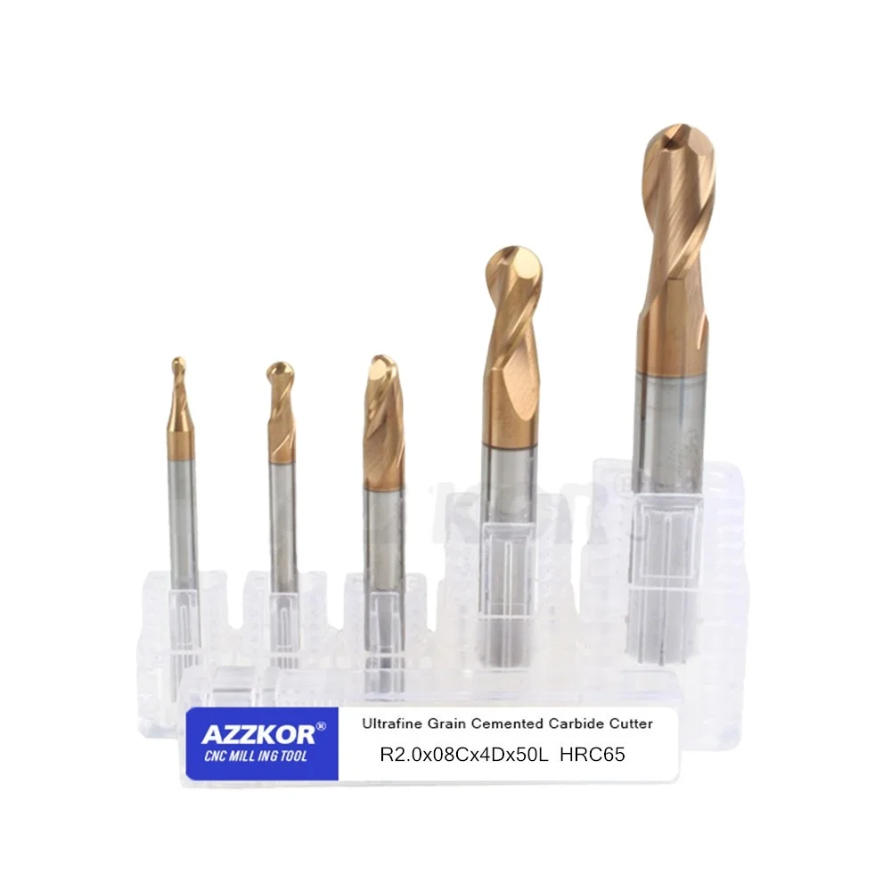 Milling Cutter Alloy Coating Tungsten Steel Tool Cnc Machine Hrc65  Ball Nose Endmills  AZZKOR Milling Cutter Machine Endmill