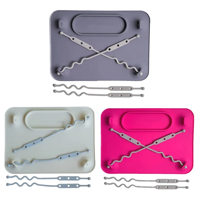 Silicone Suction Placemat with 4 Toy Adjustable Tethers for Babies & Toddlers, Keep Toys Off The Floor, Dishwasher Safe