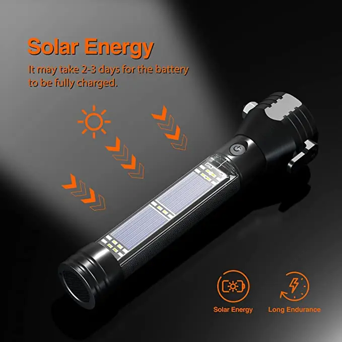 LED Flashlight Solar Power Flashlight Ultra Bright  High Lumens, USB Rechargeable, 7 Modes for Outdoor,Camping Hiking