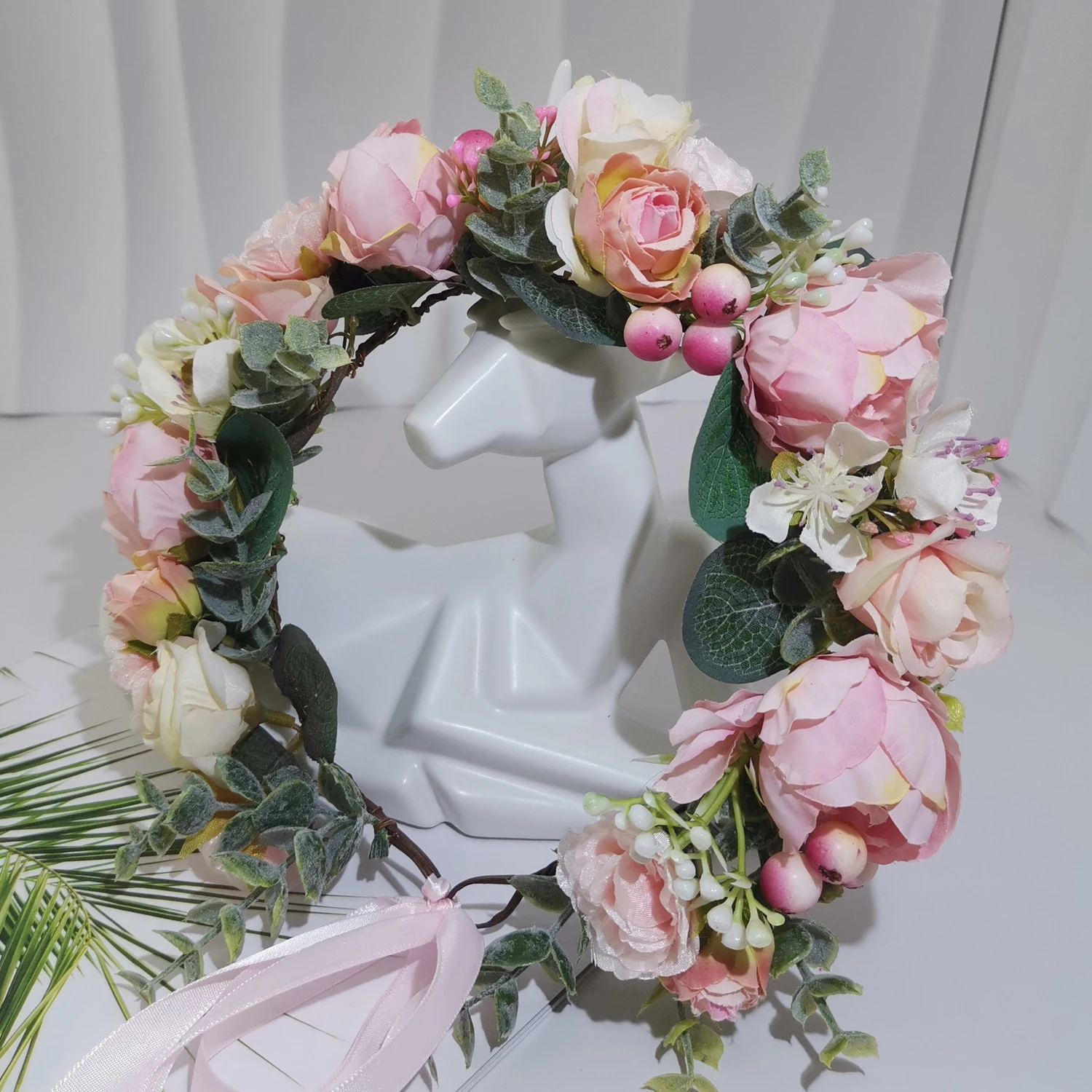 Women Girls Big Rose Flower Head Garland Boho Bridal Wedding Artificial Floral Crown Hair Accessories For Women Bridal