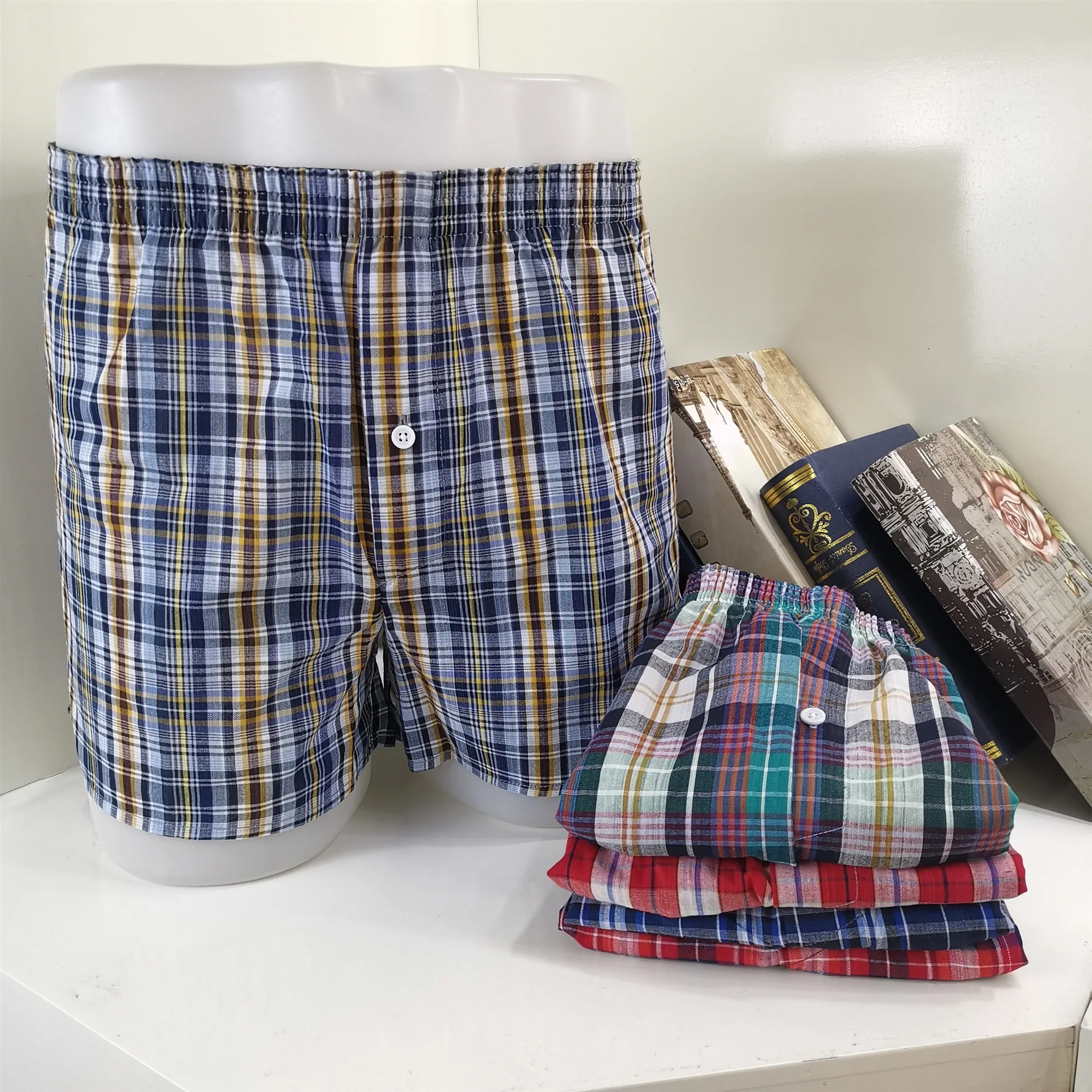 Latex mens boxer underwear men outside boxer shorts plaid boxers