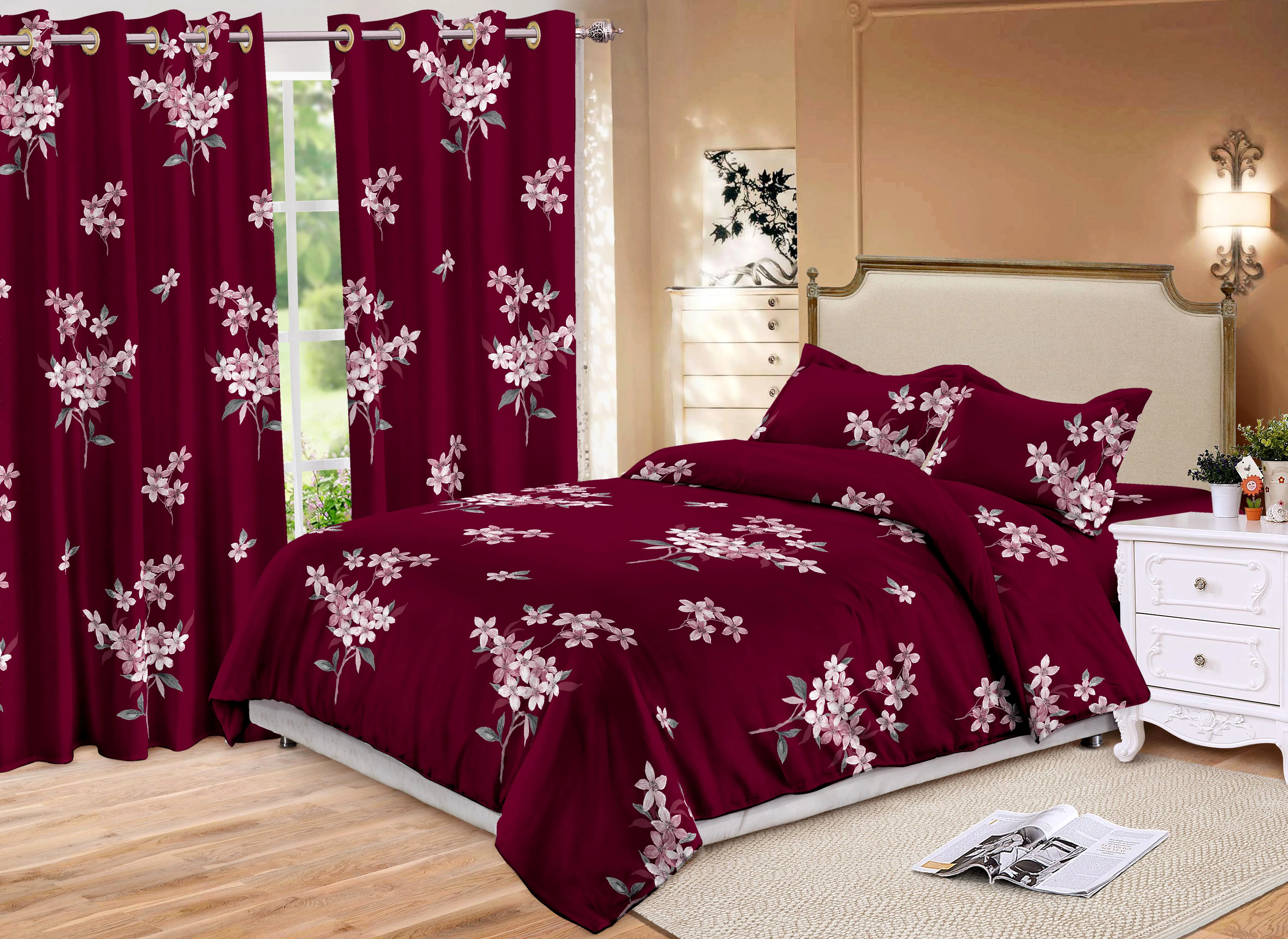 African Style Custom multi size Polyester Sheet and Curtain Matching Set 6pcs