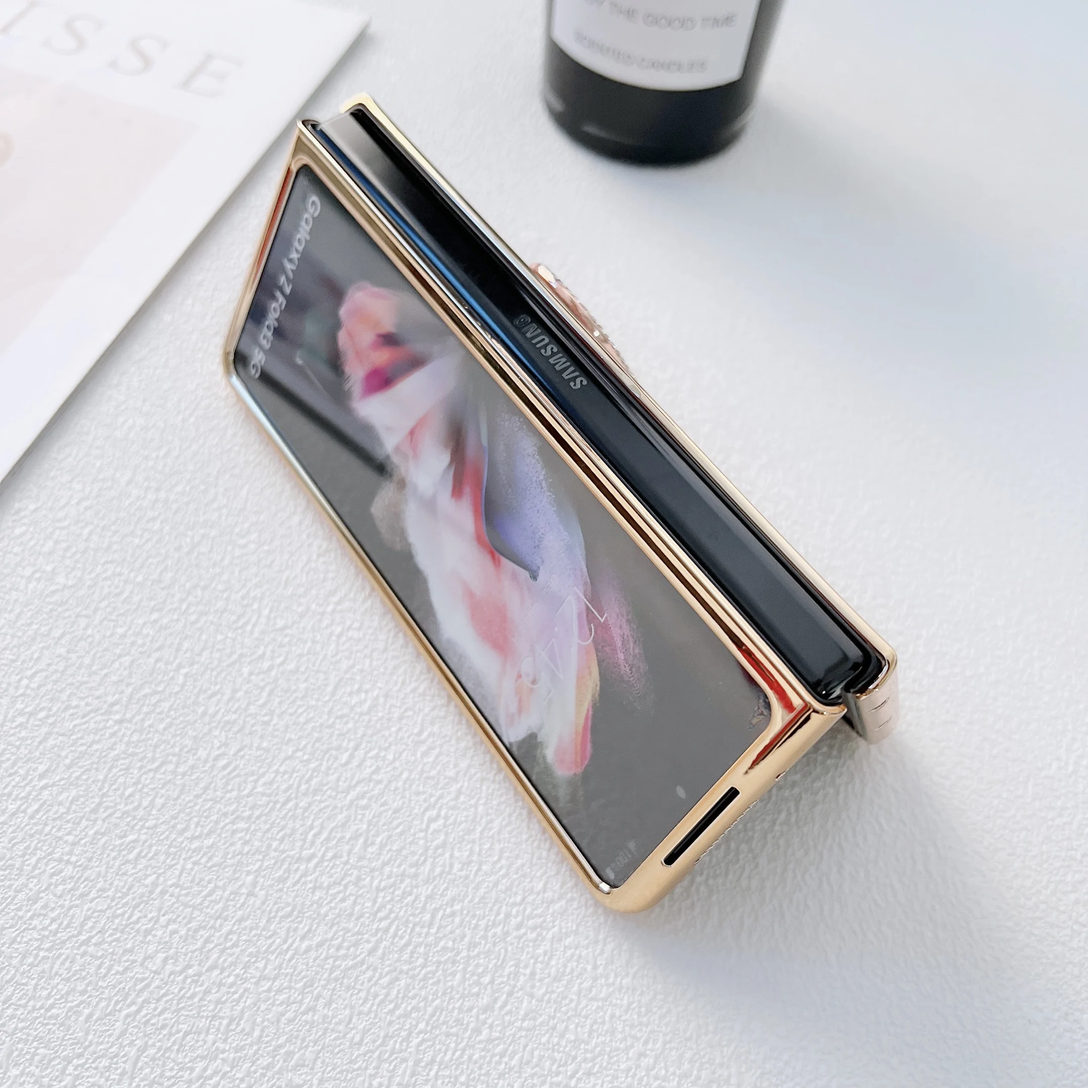 Luxury Glitter Case with Folding Mirror Ring Buckle Bling Phone Case Shell For Samsung Z Fold 3 Case